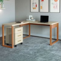 Mesa Escrivaninha Industrial 100% Mdf Off White/Freijó F22 - Pradel