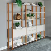 Estante para Livros 2 Portas 2 Gavetas 100% Mdf E93 Off White/Freijó/Gold - Pradel