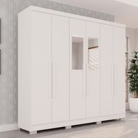 Guarda-Roupa Casal Pinheiro 6 Portas 2 Gavetas com Espelho Branco - Pnr Móveis