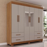 Guarda-Roupa Casal Kali Bege 6 Portas 4 Gavetas com Espelho Cinamomo/Off White - Pnr Móveis