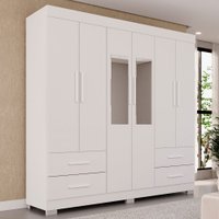 Guarda-Roupa Casal Kali 6 Portas com 4 Gavetas com Espelho Branco - Pnr Móveis