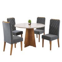 Conjunto de Mesa Sala de Jantar Redonda 0,90m 4 Cadeiras Fin Veludo Viero