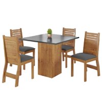 Conjunto de Mesa Sala de Jantar Lord Quadrada 0,90m 4 Cadeiras Veludo Viero