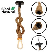 Lustre Pendente Luminária Corda Sisal Natural 90cm Retro Industrial Vintage Rústico