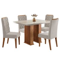 Conjunto de Mesa Sala de Jantar Tampo com Vidro Mond 1,20m 4 Cadeiras Bele Veludo Viero
