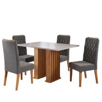 Conjunto Sala de Jantar Mesa Ripada Stade 1,20m 4 Cadeiras Bele Veludo Viero