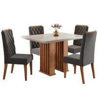 Conjunto de Mesa Sala de Jantar Tampo com Vidro Mond 1,20m 4 Cadeiras Bele Veludo Viero - Madeirado / Cinza