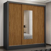 Guarda-Roupa Santiago 3 Portas 3 Gavetas com Espelho Preto/Cinamomo - Carioca Móveis