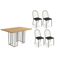 Conjunto: Mesa de Cozinha Duina c/ Tampo de Madeira 136cm e 4 Cadeiras Noruega Niquel/Freijo - Corano Preto - Kappesberg