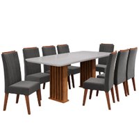 Conjunto de Mesa Sala de Jantar Ripada Tampo com Vidro Mond 2m 8 Cadeiras Sofia Veludo Viero