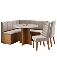 Conjunto Sala de Jantar Canto Alemão com Baú Liebe com Mesa Fin 2 Cadeiras Bele Veludo Viero