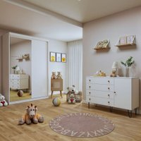 Quarto Infantil Completo Arabella 3 Portas 6 Gavetas com Espelho Branco Aurora - Minastex Quarto Infantil Completo Arabella 3 Portas 6 Gavetas com Espelho Branco Aurora - Minastex