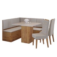 Conjunto de Sala de Jantar Canto Alemão com Baú Liebe com Mesa Lord e 2 Cadeiras Bele Veludo Viero
