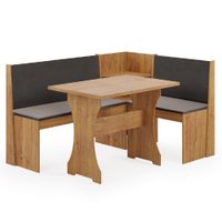 Conjunto Sala de Jantar Mesa com Canto Alemão Arnis Veludo Viero - Madeirado / Cinza