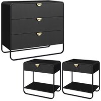 Comoda E 02 Mesas de Cabeceira Organica Nero Preto Artesano