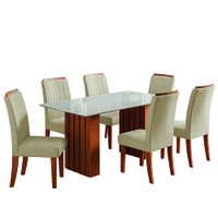 Conjunto de Mesa Sala de Jantar Ripada Tampo com Vidro Santiago 1,60m 6 Cadeiras Grécia Dobuê