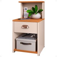 Mesa Cabeceira Cléo Off/Cinamomo 1 Gaveta Organizadora Puxador Concha Nicho Prateleira Suspensa Decoração Cama Lateral