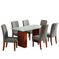 Conjunto de Mesa Sala de Jantar Ripada Tampo Vidro Santiago 1,60m 6 Cadeiras Grécia Dobuê