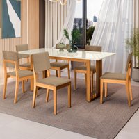 Mesa de Jantar 6 Lugares Thalia com Vidro Madeira Maciça Off White/Capuccino - Kappesberg