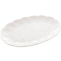 Travessa de Porcelana Branca 36,5x24x3cm Lyor New Bone Butterfly Flower Bandeja de Servir