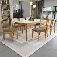 Mesa de Jantar 8 Lugares Elani com Vidro Madeira Maciça Off White/Capuccino - Kappesberg