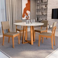 Mesa de Jantar 4 Lugares Flávia com Vidro Madeira Maciça Off White/Fendi - Kappesberg