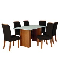Conjunto de Mesa Sala de Jantar Ripada Santiago 1,60m 6 Cadeiras Grécia Dobuê - Madeirado/Chocolate