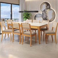 Mesa de Jantar Com 8 Lugares Loane com Vidro Madeira Maciça Off White/Fendi - Kappesberg