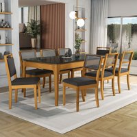 Mesa de Jantar de 8 Lugares Loane com Vidro Madeira Maciça Preto/Titânio - Kappesberg