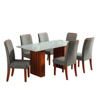 Conjunto de Mesa Sala de Jantar Ripada Tampo com Vidro Santiago 1,80m 6 Cadeiras Grécia Dobuê - Madeirado/Mascavo
