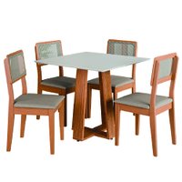 Conjunto Sala de Jantar Mesa Athenas Quadrada 4 Cadeiras Santiago Dobuê - Madeirado/Off White