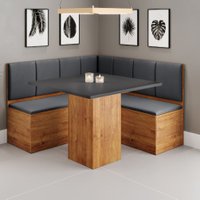 Conjunto Sala de Jantar Canto Alemão Com Baú Liebe com Mesa Lord Veludo Viero - Madeirado / Cinza