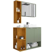 Gabinete Espelheira E Cuba Branca 70 cm Ibiza Pistache Naturalle BECHARA