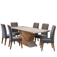 Conjunto de Mesa Sala de Jantar Tampo com Vidro Engel 1,80m 6 Cadeiras Sofia Viero