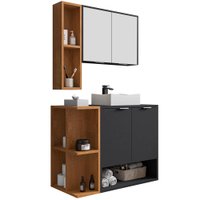 Gabinete Espelheira E Cuba Branca 70 cm Ibiza Preto Fosco Naturalle BECHARA