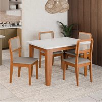 Conjunto Sala de Jantar Mesa Miami 1,20m 4 Cadeiras Santiago Dobuê - Madeirado/Off White