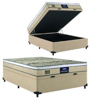 Cama Box Baú Casal Colchão Espuma D33 Fort Gazin 138x188x62cm Bege / Branco
