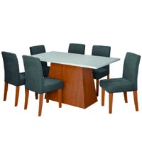 Conjunto Sala de Jantar Mesa 1,60m Trento de 6 Cadeiras Trieste Dobuê