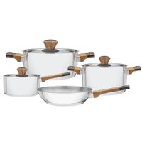 Jogo 4 Panelas Tramontina Brava Baquelite Aço Inox Fundo Triplo Cabos Alças Amadeirado