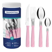 Faqueiro Tramontina New Kolor Rosa 24 Peças Aço Inox no Pote