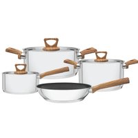 Jogo 4 Panelas Tramontina Brava Antiaderente Aço Inox Fundo Triplo Cabos Alças Amadeirado