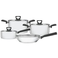 Jogo de 4 Panelas Tramontina Brava Baquelite Aço Inox Fundo Triplo Cabos Alças Baquelite Preto