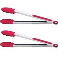 Kit 2 Pegadores de Silicone Churrasco Salada Massa Pinça Inox Pegador Vermelho Coza