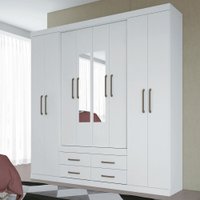 Guarda-Roupa Casal Nápoles 8 Portas 4 Gavetas com Espelho Branco 15854 - Santos Andirá