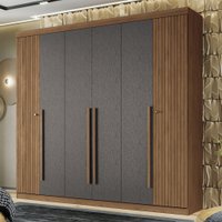 Guarda-Roupa Casal Buriti 6 Portas 4 Gavetas Ripado Jatoba/Grafite 16234 - Santos Andirá