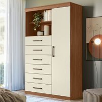 Cômoda Marabá de 1 Porta 6 Gavetas Jatoba/Areia - Santos Andirá