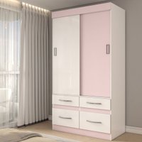 Guarda-Roupa Solteiro Trento 2 Portas 4 Gavetas Flex Branco/Rosa Chá - Panorama Móveis