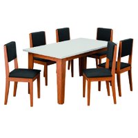 Conjunto Sala de Jantar Mesa Miami 1,60m 6 Cadeiras Trento Dobuê - Madeirado/Preto