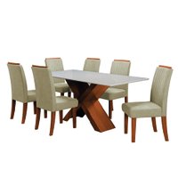 Conjunto de Mesa Sala de Jantar Tampo com Vidro 1,80m 6 Cadeiras Grécia Dobuê
