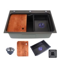 Cuba Cozinha Gourmet Para Pia Quadrada 45x68 Embutir Aço Inox 201 Com Acessórios Tabua De Corte Preta De Luxo